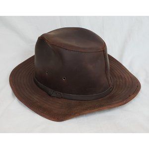 Vintage Henschel Brown Leather Wide Brim Hat Medium